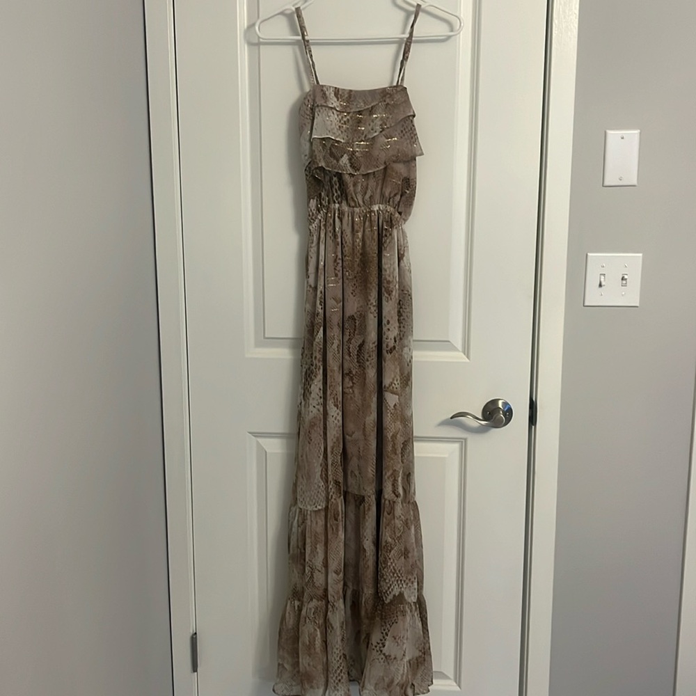 Express Beige, Tan & Gold Maxi Dress, Size XS